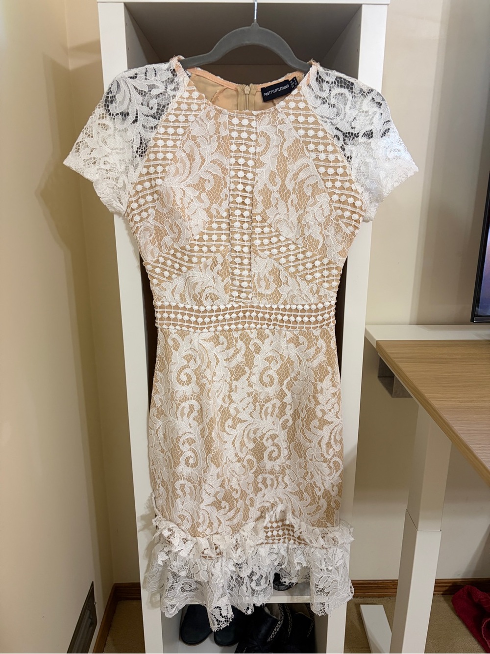 PrettyLittleThing White & Nude Lace Midi Dress